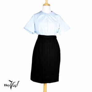 Vintage Black Wool Pencil Skirt Metal Zipper Mid Century Sz Small W 28 - Hey Viv